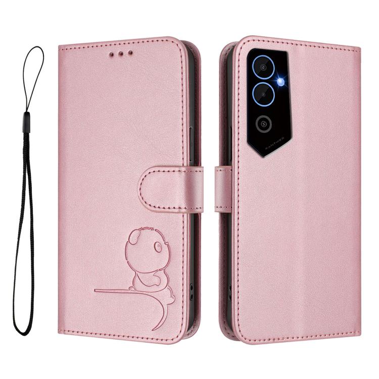 For Tecno Pova Neo 2 Litter Panda Embossing RFID Leather Phone Case with Lanyard