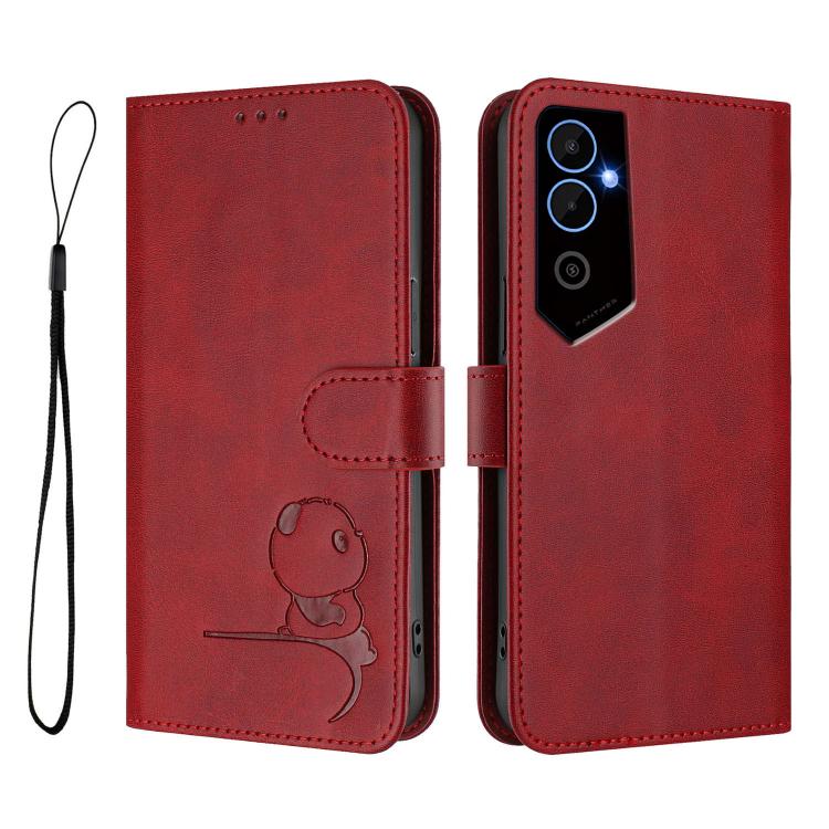 For Tecno Pova Neo 2 Litter Panda Embossing RFID Leather Phone Case with Lanyard