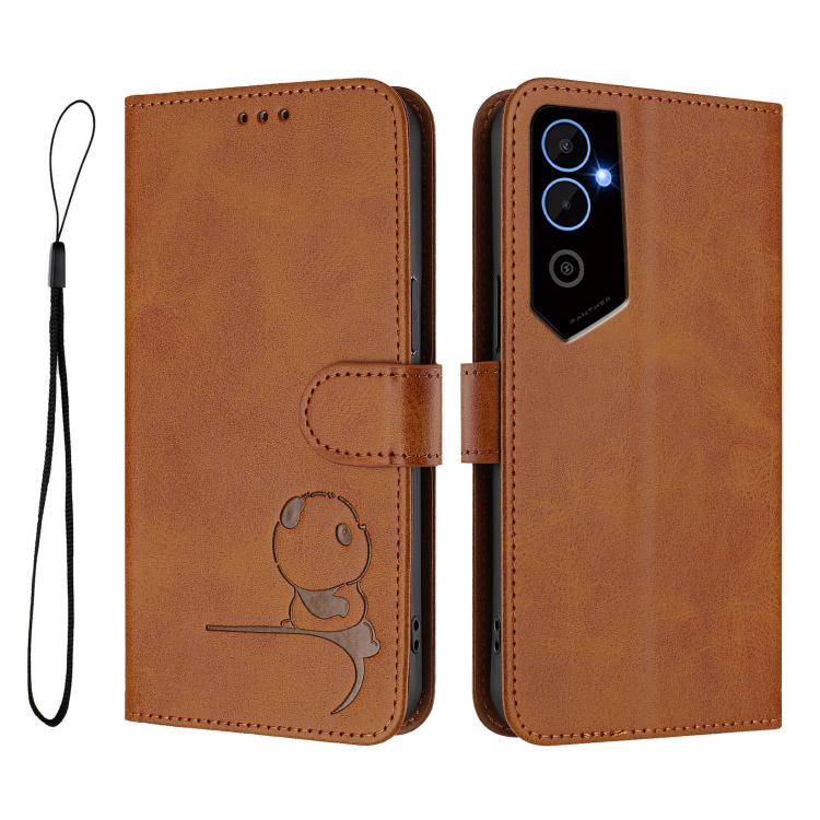 For Tecno Pova Neo 2 Litter Panda Embossing RFID Leather Phone Case with Lanyard