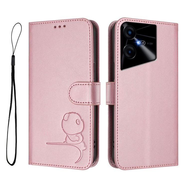 For Tecno Pova Neo 3 Litter Panda Embossing RFID Leather Phone Case with Lanyard