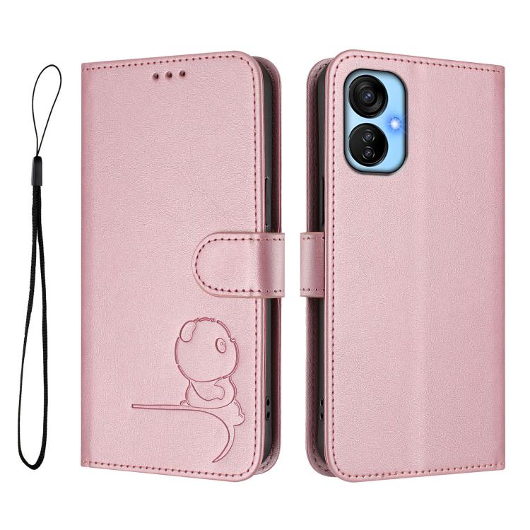 For Tecno Spark 9T / 9 Pro Litter Panda Embossing RFID Leather Phone Case with Lanyard