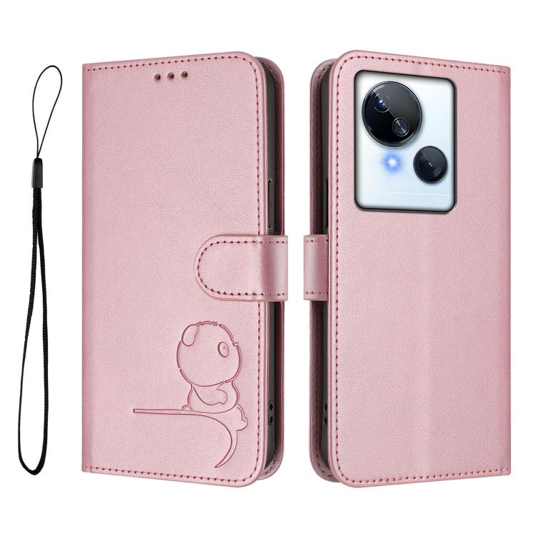 For Tecno Spark 10 5G Litter Panda Embossing RFID Leather Phone Case with Lanyard