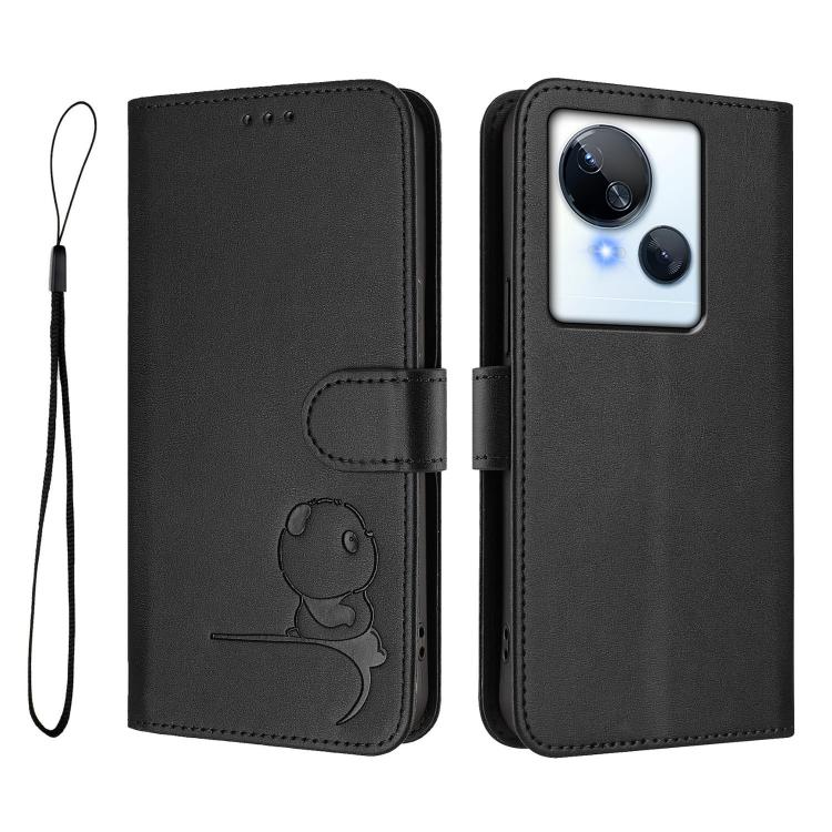 For Tecno Spark 10 5G Litter Panda Embossing RFID Leather Phone Case with Lanyard