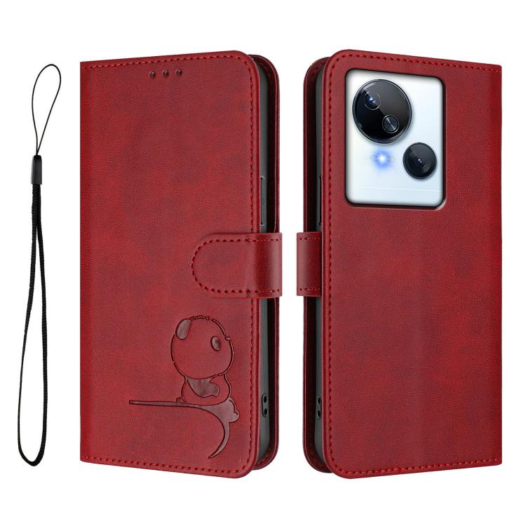 For Tecno Spark 10 5G Litter Panda Embossing RFID Leather Phone Case with Lanyard