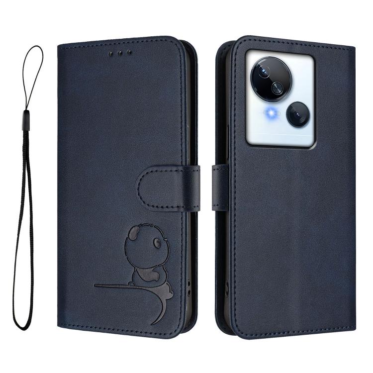 For Tecno Spark 10 5G Litter Panda Embossing RFID Leather Phone Case with Lanyard