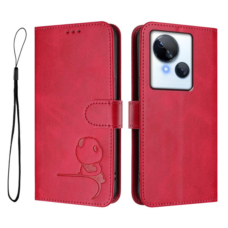 For Tecno Spark 10 5G Litter Panda Embossing RFID Leather Phone Case with Lanyard