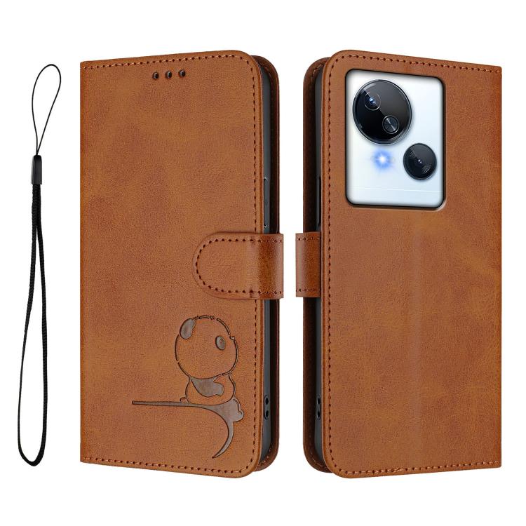For Tecno Spark 10 5G Litter Panda Embossing RFID Leather Phone Case with Lanyard