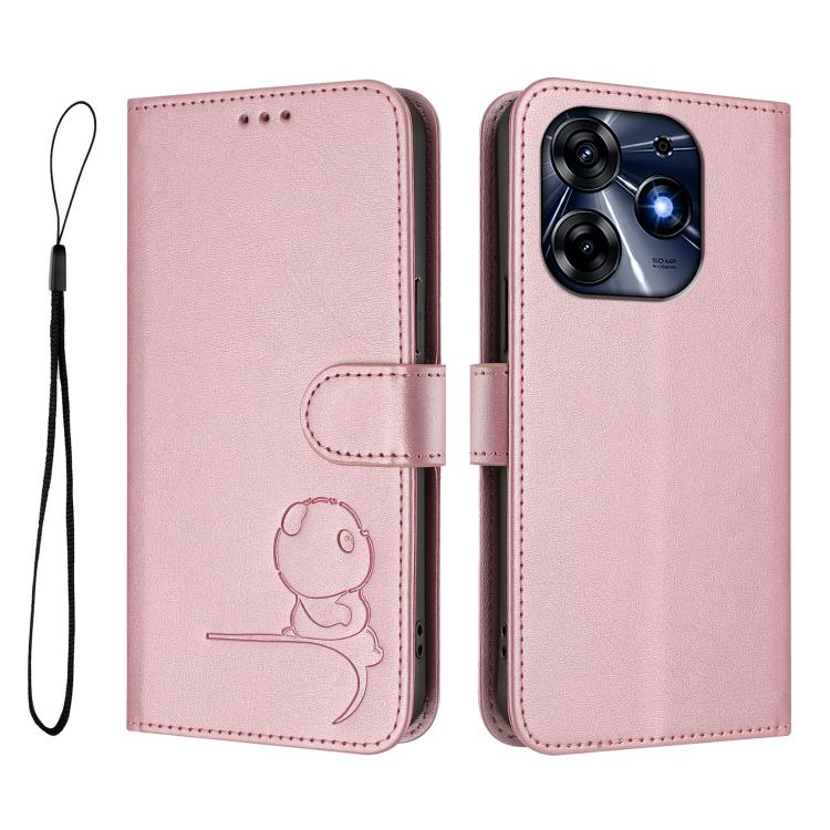 For Tecno Spark 10 Pro 4G / K17 4G Litter Panda Embossing RFID Leather Phone Case with Lanyard