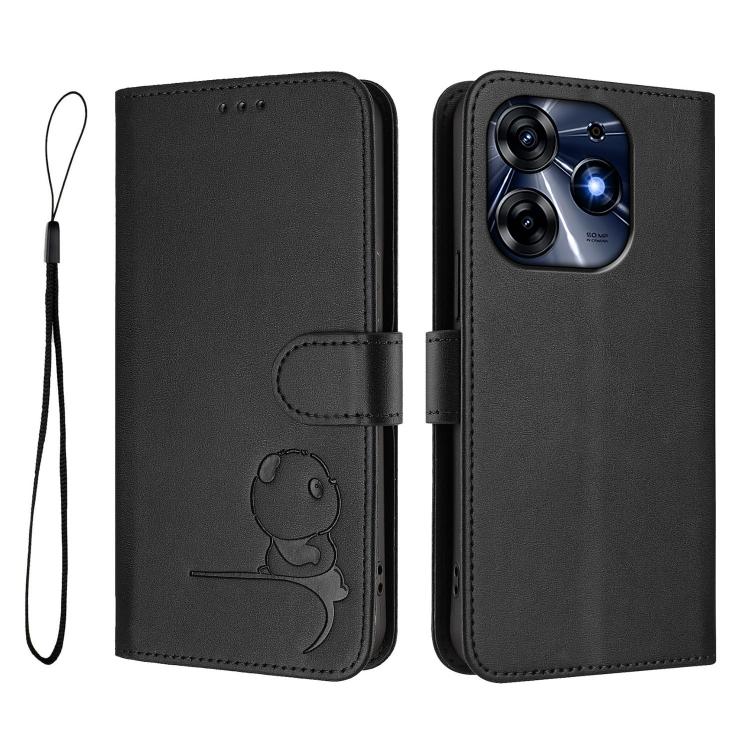 For Tecno Spark 10 Pro 4G / K17 4G Litter Panda Embossing RFID Leather Phone Case with Lanyard