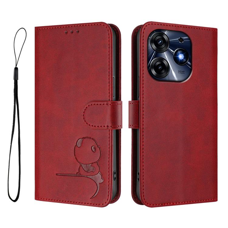 For Tecno Spark 10 Pro 4G / K17 4G Litter Panda Embossing RFID Leather Phone Case with Lanyard