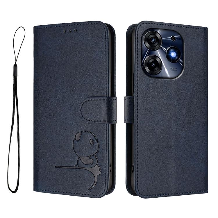For Tecno Spark 10 Pro 4G / K17 4G Litter Panda Embossing RFID Leather Phone Case with Lanyard