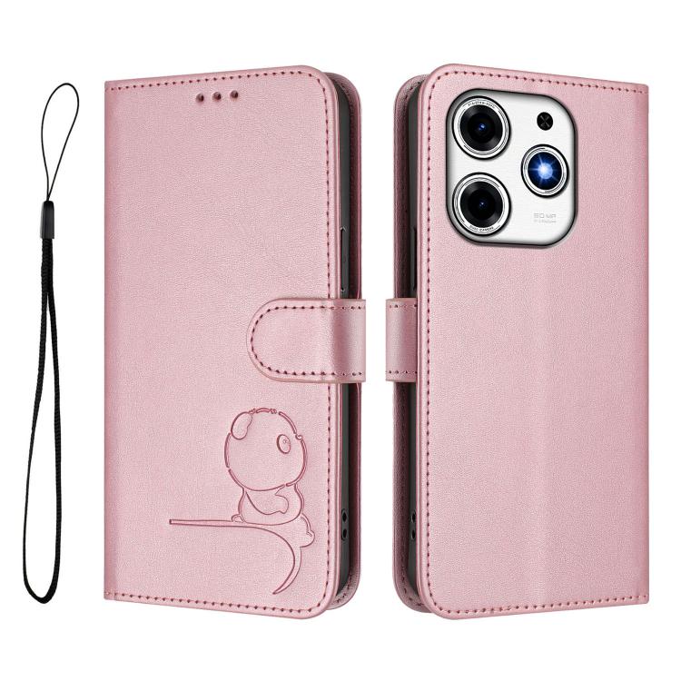 For Tecno Spark 10 Pro Magic Litter Panda Embossing RFID Leather Phone Case with Lanyard