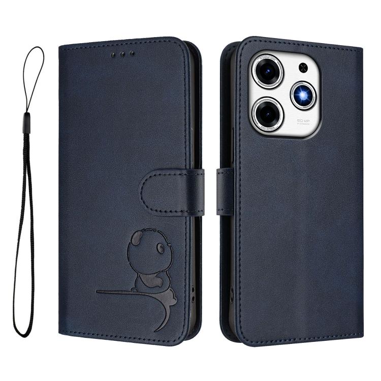 For Tecno Spark 10 Pro Magic Litter Panda Embossing RFID Leather Phone Case with Lanyard