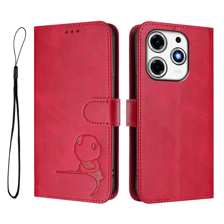 For Tecno Spark 10 Pro Magic Litter Panda Embossing RFID Leather Phone Case with Lanyard