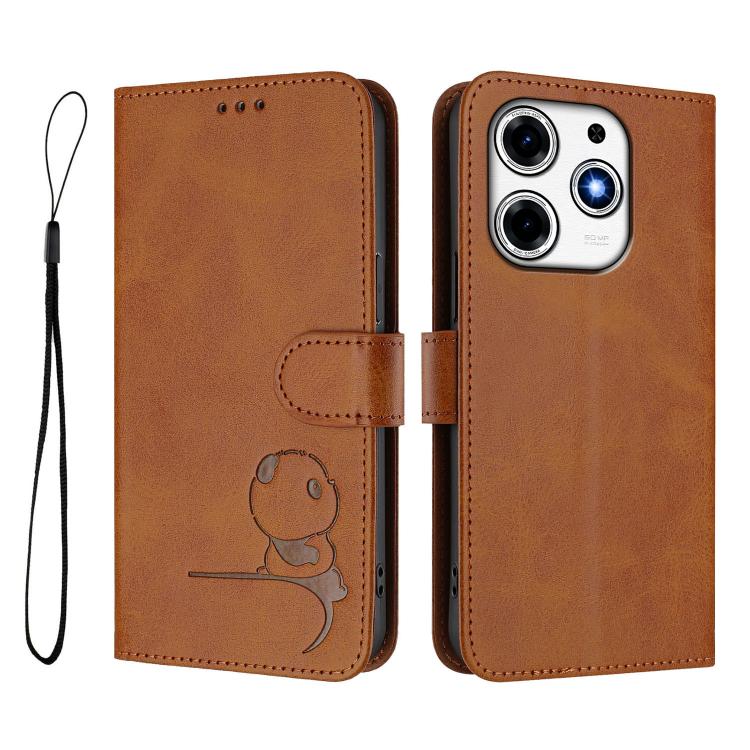 For Tecno Spark 10 Pro Magic Litter Panda Embossing RFID Leather Phone Case with Lanyard