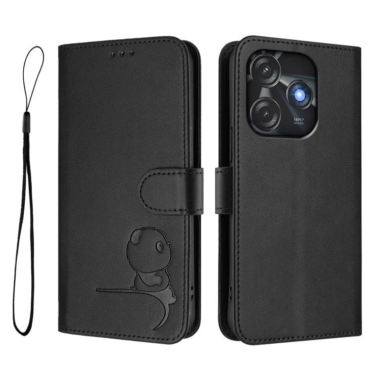 For Tecno Spark 10C / 10 4G Litter Panda Embossing RFID Leather Phone Case with Lanyard