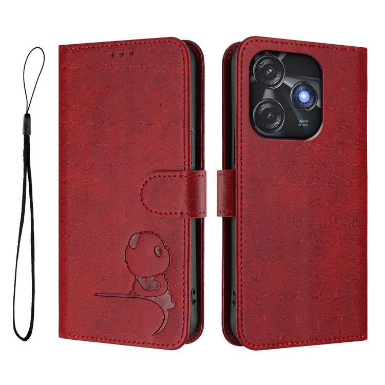 For Tecno Spark 10C / 10 4G Litter Panda Embossing RFID Leather Phone Case with Lanyard
