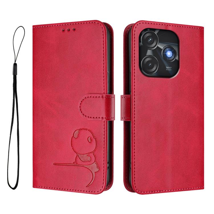 For Tecno Spark 10C / 10 4G Litter Panda Embossing RFID Leather Phone Case with Lanyard
