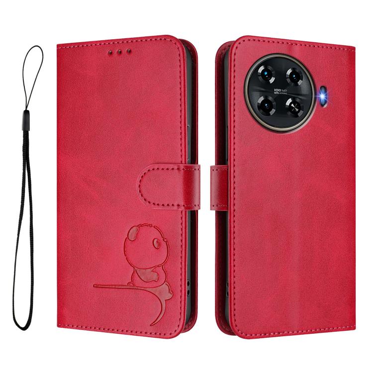 For Tecno Spark 20 Pro+ 4G Litter Panda Embossing RFID Leather Phone Case with Lanyard