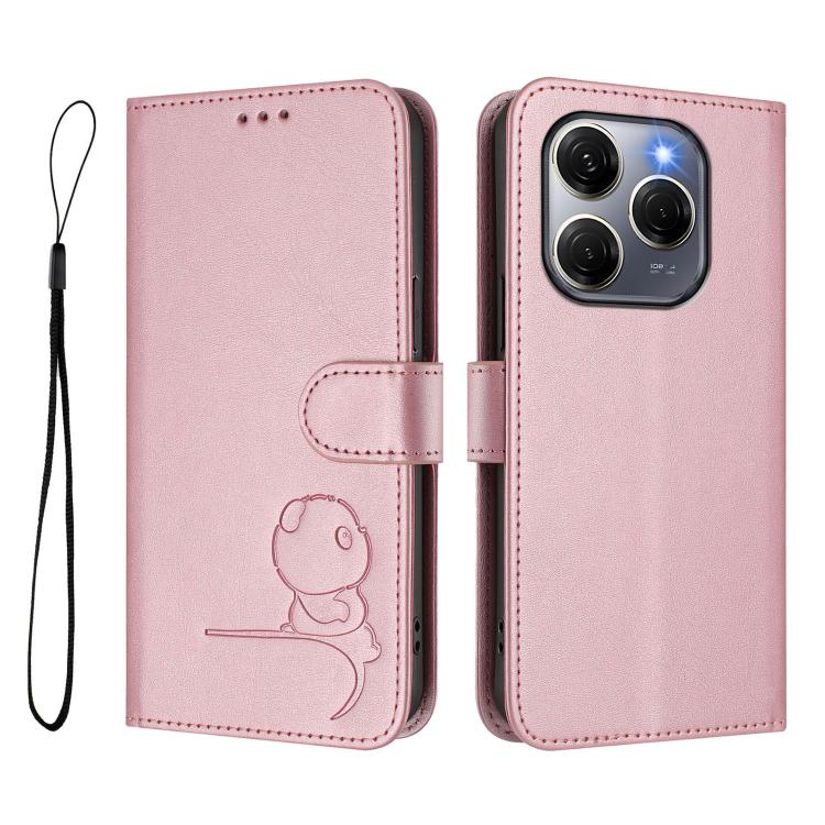 For Tecno Spark 20 Pro 5G Litter Panda Embossing RFID Leather Phone Case with Lanyard