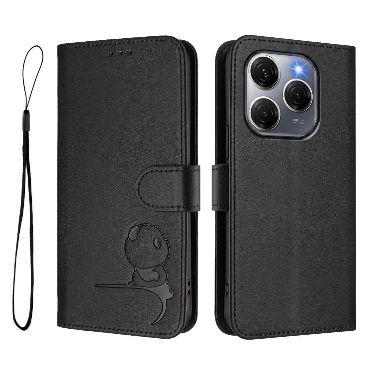 For Tecno Spark 20 Pro 5G Litter Panda Embossing RFID Leather Phone Case with Lanyard