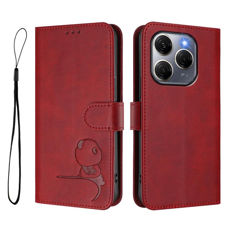 For Tecno Spark 20 Pro 5G Litter Panda Embossing RFID Leather Phone Case with Lanyard