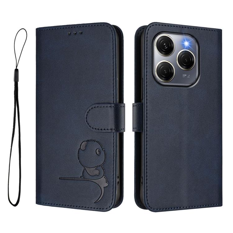 For Tecno Spark 20 Pro 5G Litter Panda Embossing RFID Leather Phone Case with Lanyard
