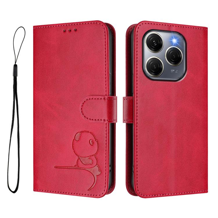 For Tecno Spark 20 Pro 5G Litter Panda Embossing RFID Leather Phone Case with Lanyard