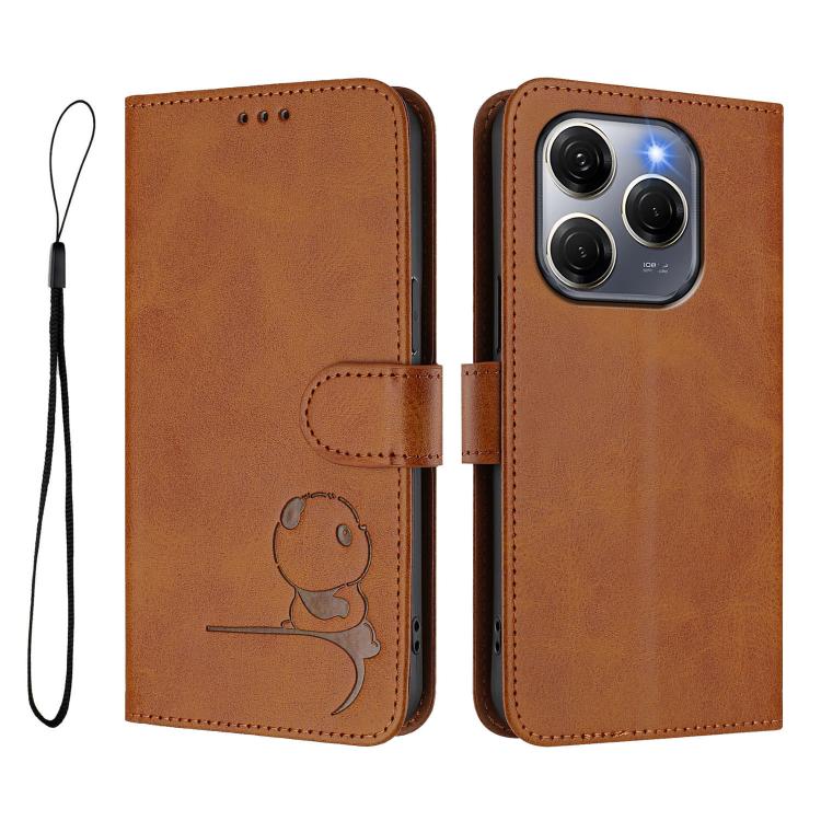 For Tecno Spark 20 Pro 5G Litter Panda Embossing RFID Leather Phone Case with Lanyard