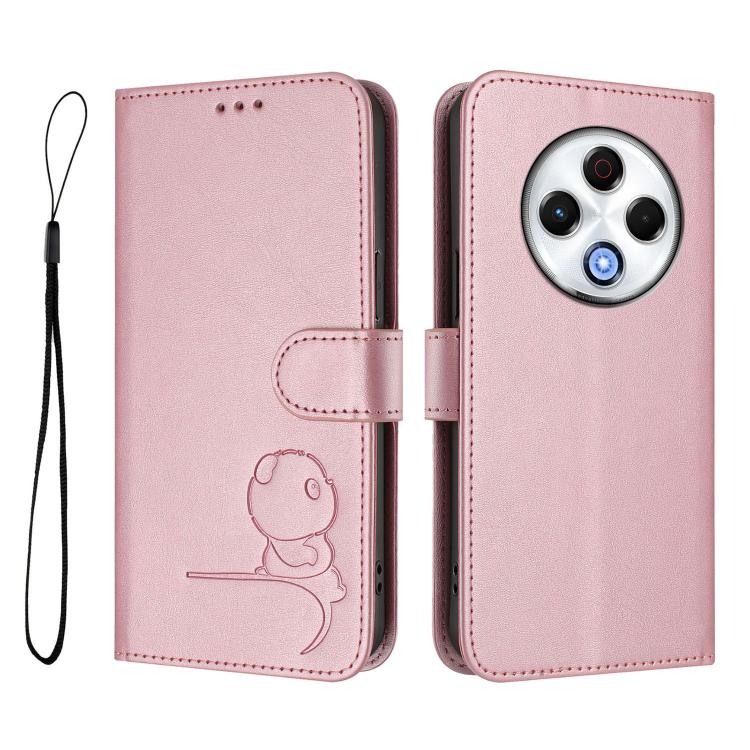 For Tecno Spark 30 4G Litter Panda Embossing RFID Leather Phone Case with Lanyard