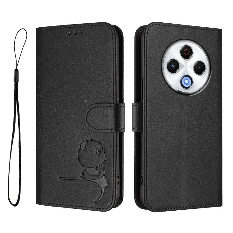 For Tecno Spark 30 4G Litter Panda Embossing RFID Leather Phone Case with Lanyard