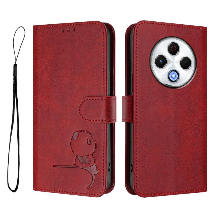 For Tecno Spark 30 4G Litter Panda Embossing RFID Leather Phone Case with Lanyard