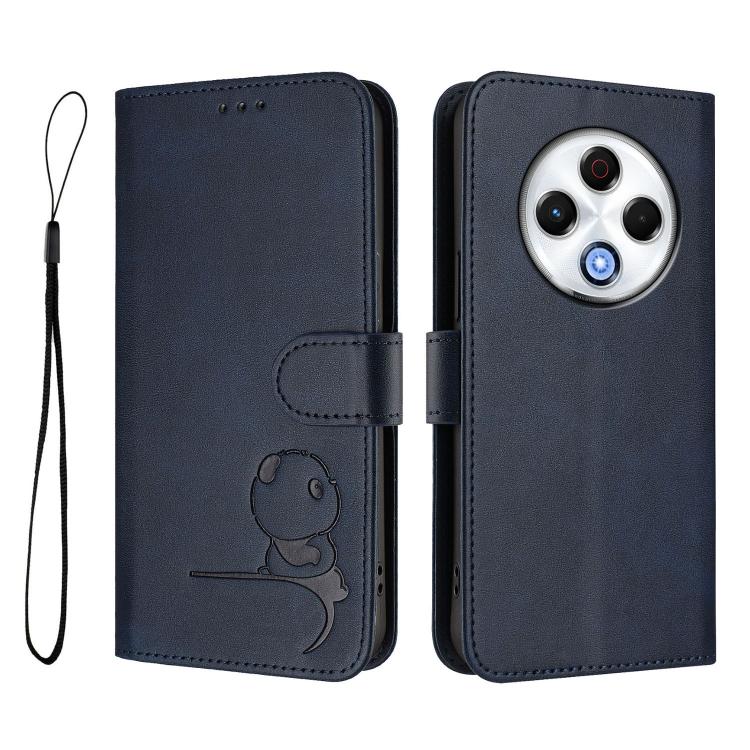 For Tecno Spark 30 4G Litter Panda Embossing RFID Leather Phone Case with Lanyard