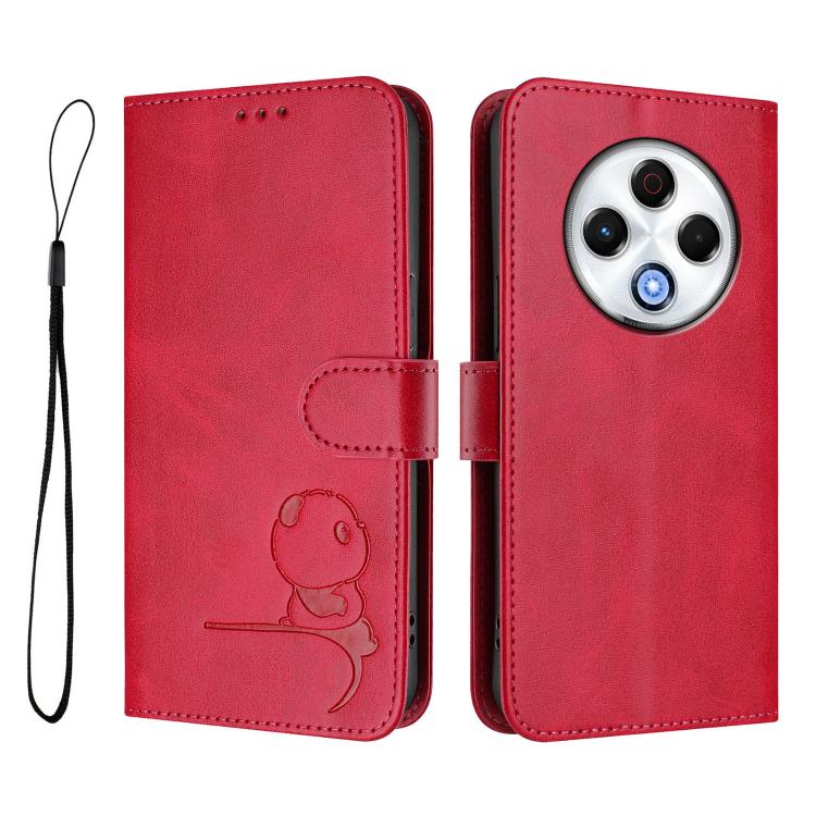 For Tecno Spark 30 4G Litter Panda Embossing RFID Leather Phone Case with Lanyard