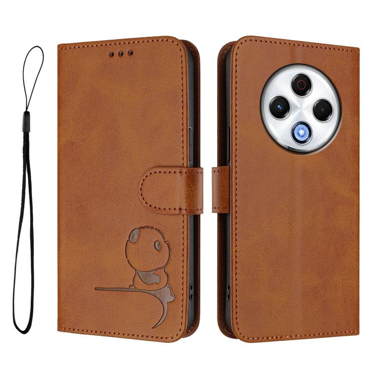 For Tecno Spark 30 4G Litter Panda Embossing RFID Leather Phone Case with Lanyard