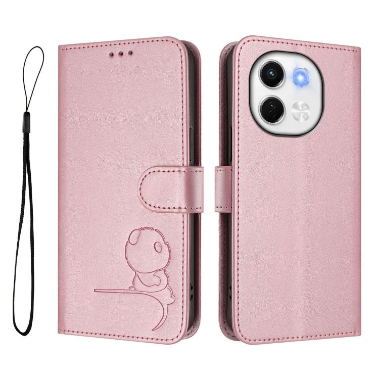 For Tecno Spark 30 5G Litter Panda Embossing RFID Leather Phone Case with Lanyard
