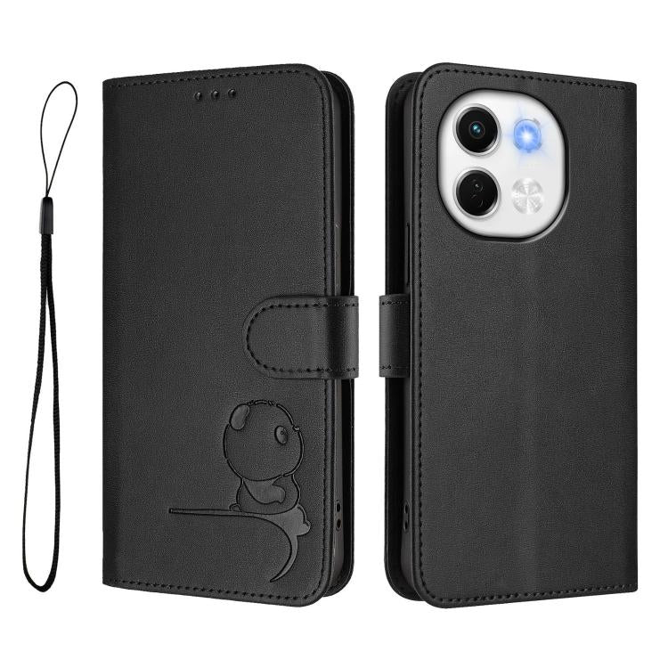 For Tecno Spark 30 5G Litter Panda Embossing RFID Leather Phone Case with Lanyard
