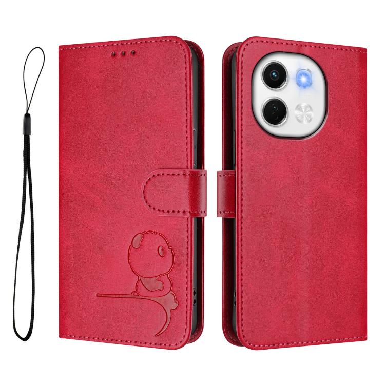 For Tecno Spark 30 5G Litter Panda Embossing RFID Leather Phone Case with Lanyard