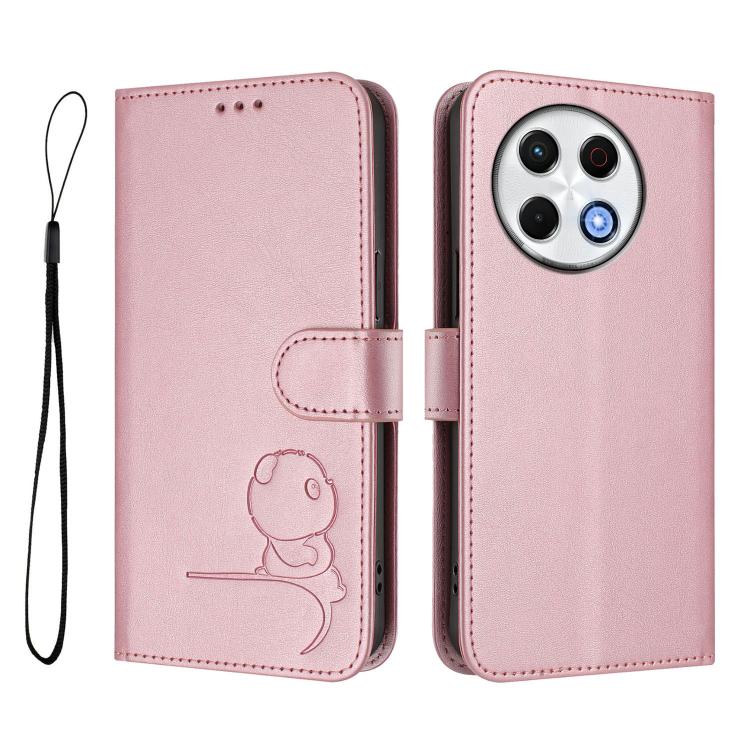 For Tecno Spark 30 Pro 4G Litter Panda Embossing RFID Leather Phone Case with Lanyard