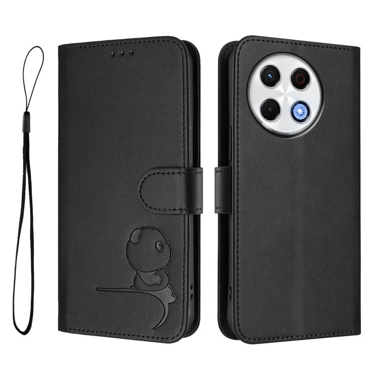 For Tecno Spark 30 Pro 4G Litter Panda Embossing RFID Leather Phone Case with Lanyard