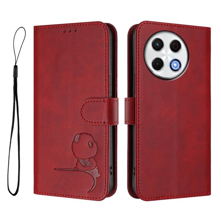 For Tecno Spark 30 Pro 4G Litter Panda Embossing RFID Leather Phone Case with Lanyard