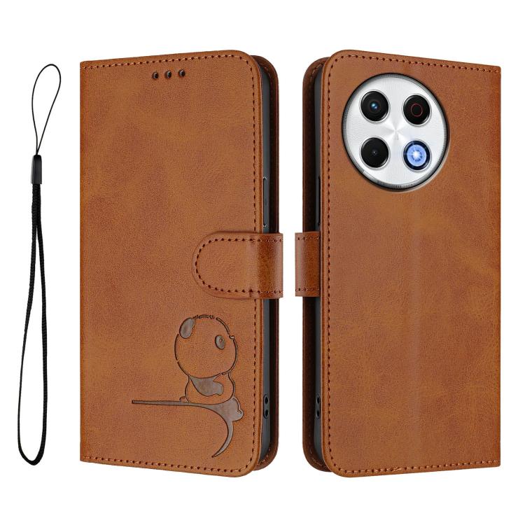 For Tecno Spark 30 Pro 4G Litter Panda Embossing RFID Leather Phone Case with Lanyard