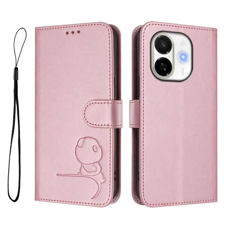 For Tecno Spark 30C 5G / Pop 9 5G Litter Panda Embossing RFID Leather Phone Case with Lanyard