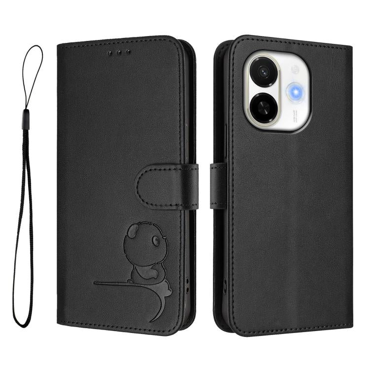 For Tecno Spark 30C 5G / Pop 9 5G Litter Panda Embossing RFID Leather Phone Case with Lanyard
