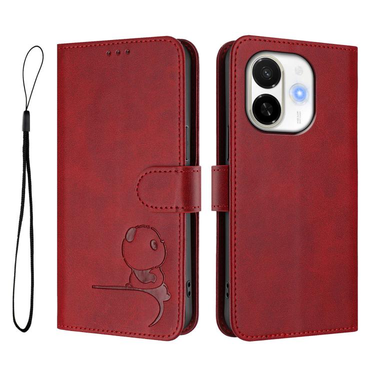 For Tecno Spark 30C 5G / Pop 9 5G Litter Panda Embossing RFID Leather Phone Case with Lanyard