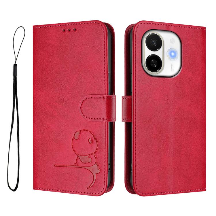 For Tecno Spark 30C 5G / Pop 9 5G Litter Panda Embossing RFID Leather Phone Case with Lanyard