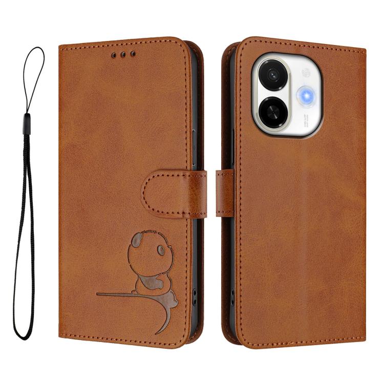 For Tecno Spark 30C 5G / Pop 9 5G Litter Panda Embossing RFID Leather Phone Case with Lanyard