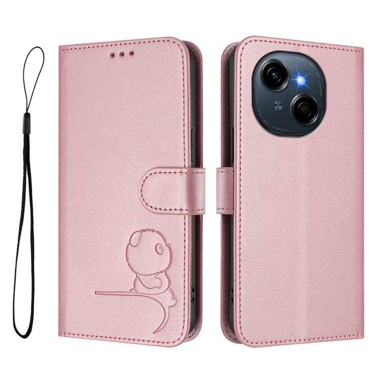For Tecno Spark Go 1 / Go 1S / Go 2025 Litter Panda Embossing RFID Leather Phone Case with Lanyard