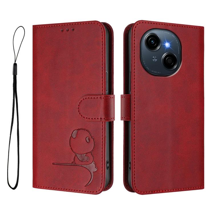 For Tecno Spark Go 1 / Go 1S / Go 2025 Litter Panda Embossing RFID Leather Phone Case with Lanyard