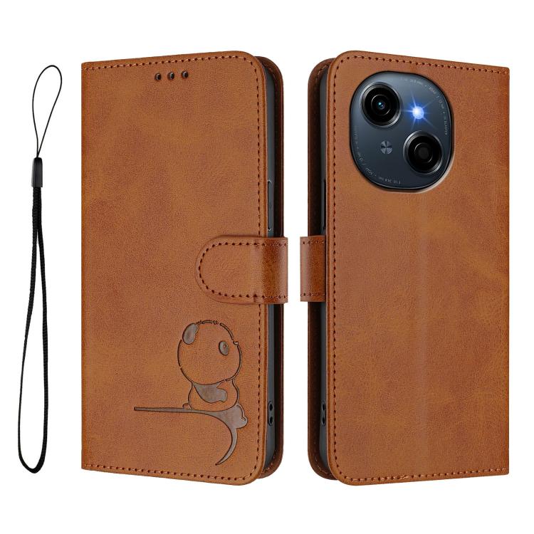 For Tecno Spark Go 1 / Go 1S / Go 2025 Litter Panda Embossing RFID Leather Phone Case with Lanyard